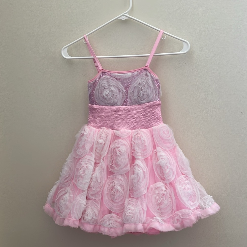 Ooh La La Couture Spaghetti Strap Dress With Roses And A Satin Bow Size 6X/7
